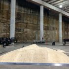 Skateable pyramid skateboard ramp at Barangaroo for skate performance art.