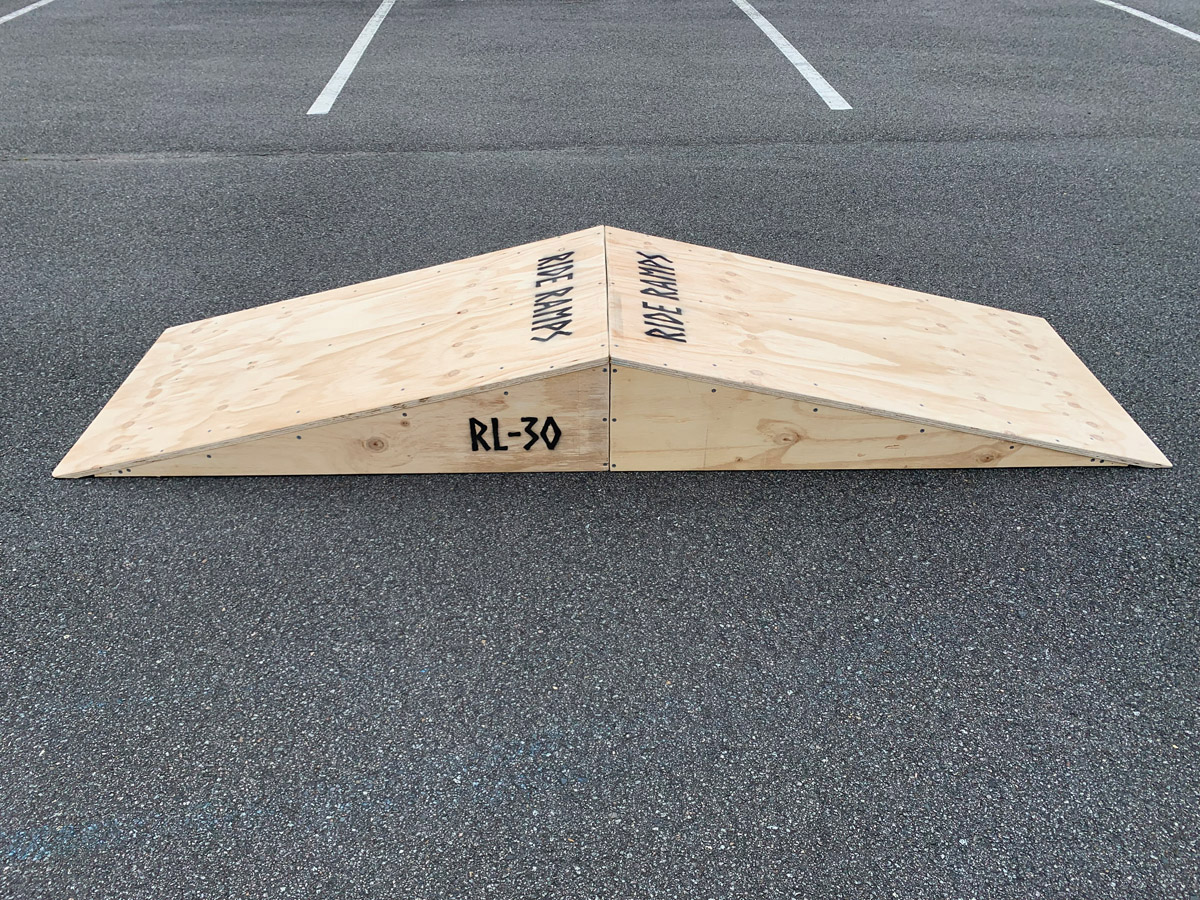 Ride Ramps - 30cm high double launch skateboard ramp rooftop combo in raw timber.